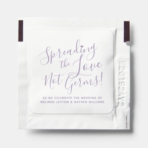 Spreading the love not germs purple wedding hand sanitizer packet