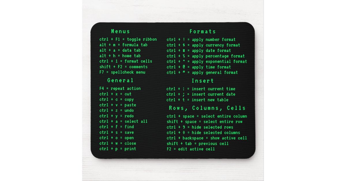 Spreadsheet Office Keyboard Shortcut Code Mouse Pad Zazzle