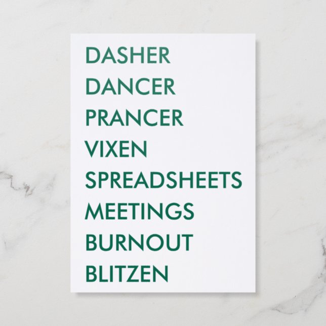Spreadsheets Funny Christmas Green Work Letterpress Photo Cards (Front)