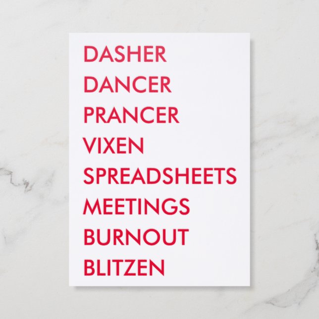 Spreadsheets Funny Christmas Letterpress Card (Front)