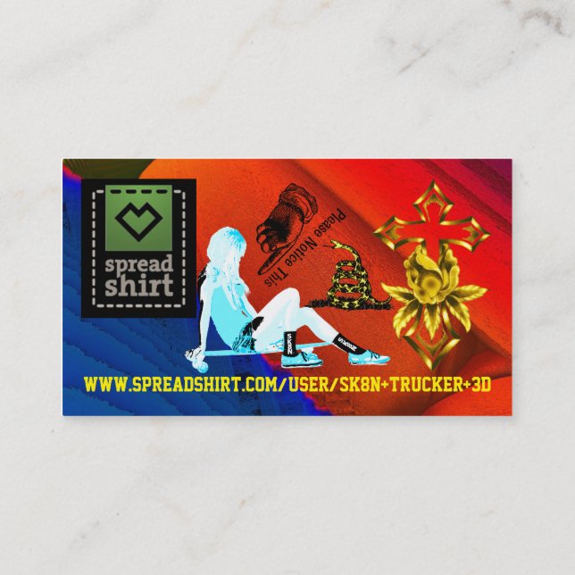 SPREADSHIRT SK8N TRUCKER 3D DIGITAL KID BACKGROUND BUSINESS CARD (Back)