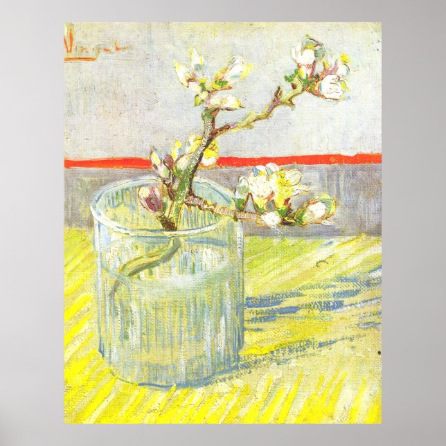 Sprig of flowering almond in a glass  van Gogh Poster (Front)