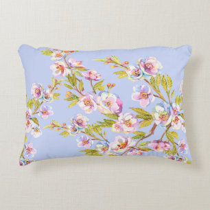 Sprigs of flowering apple or cherry trees on the b accent pillow