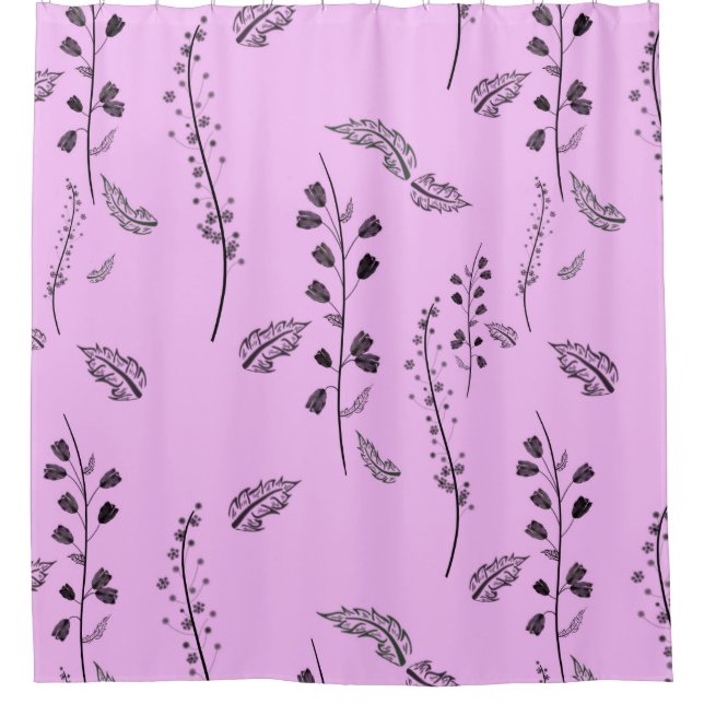 Sprigs with flowers on pink. shower curtain (Front)