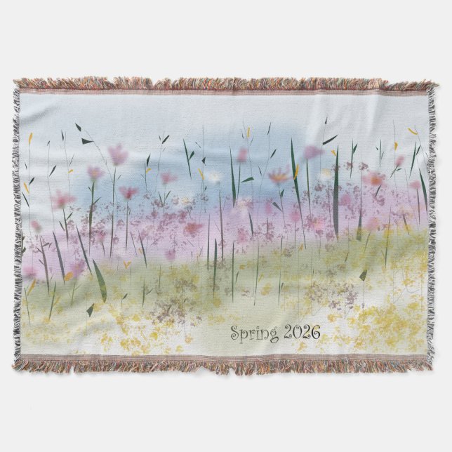 Spring 2026 Water Color Wildflower Throw Blanket (Front)