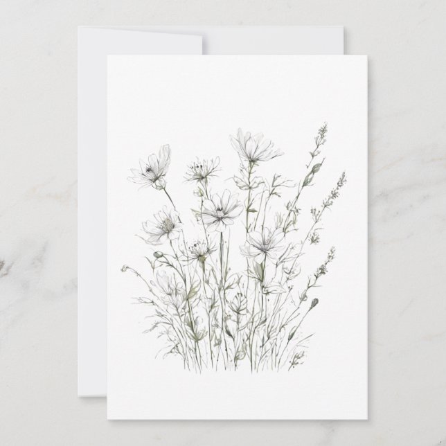 Spring 50 flowers, line drawing, minimalist, gift invitation (Front)