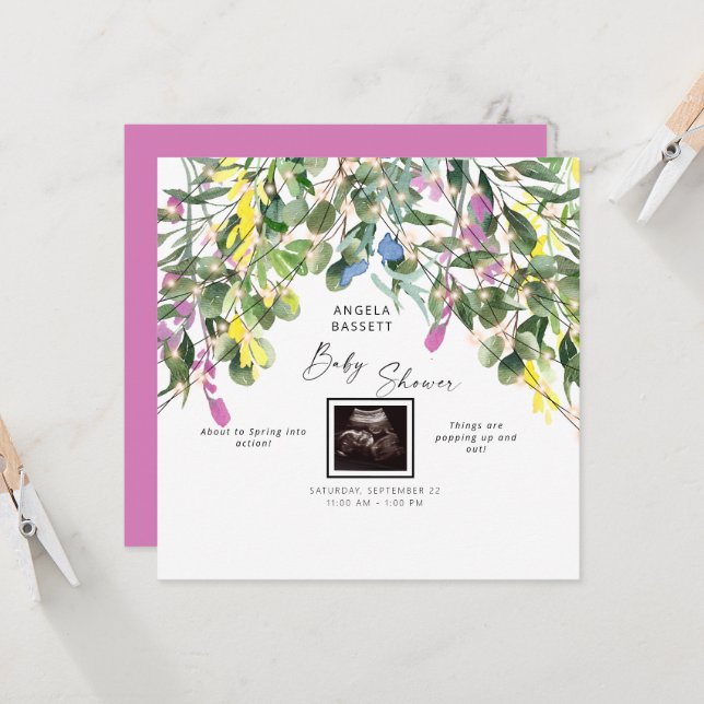 Spring About to Pop Ultrasound Funny Pink Lights Invitation (Front/Back In Situ)