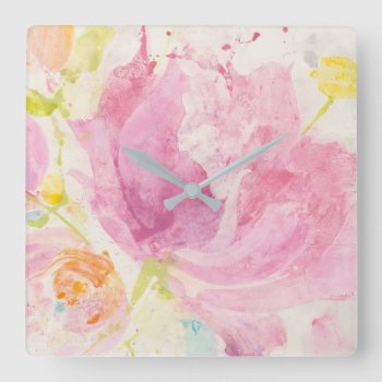 Spring Abstract Florals Square Wall Clock by wildapple at Zazzle