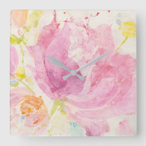 Spring Abstract Florals Square Wall Clock