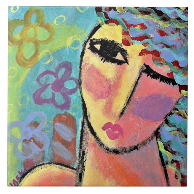 Spring Abstract Portrait of a Woman Ceramic Tile (Front)