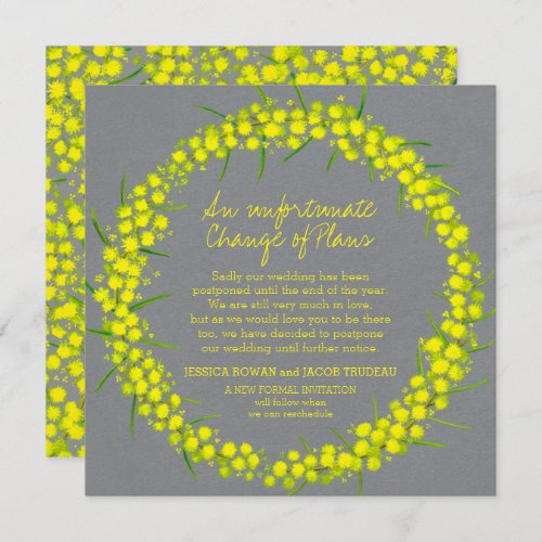 Spring acacia yellow gray flower wreath change invitation