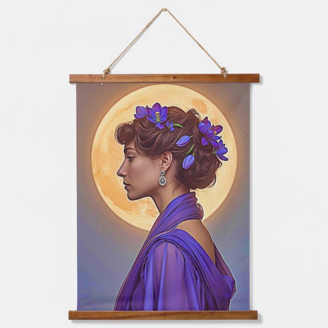 Spring Allegory -  woman with purple flowers  Hanging Tapestry (Front)