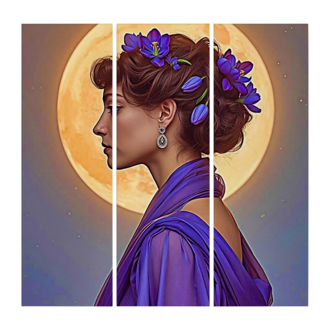 Spring Allegory -  woman with purple flowers  Triptych (Front)