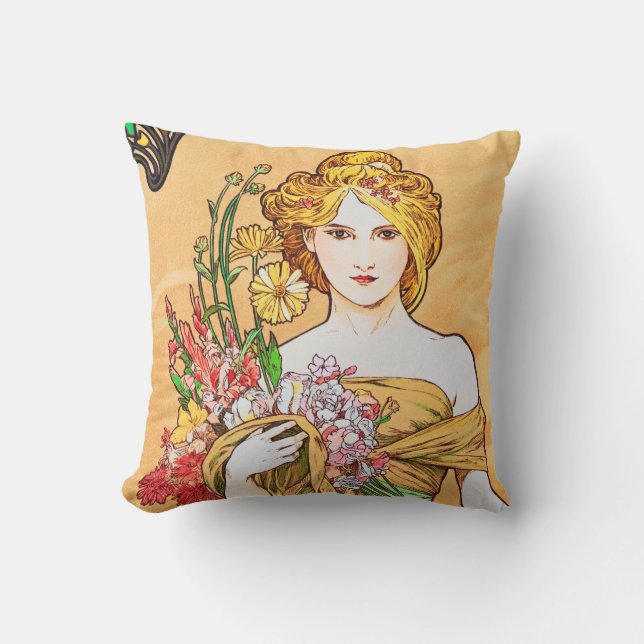 Spring, Alphonse Mucha Throw Pillow (Front)