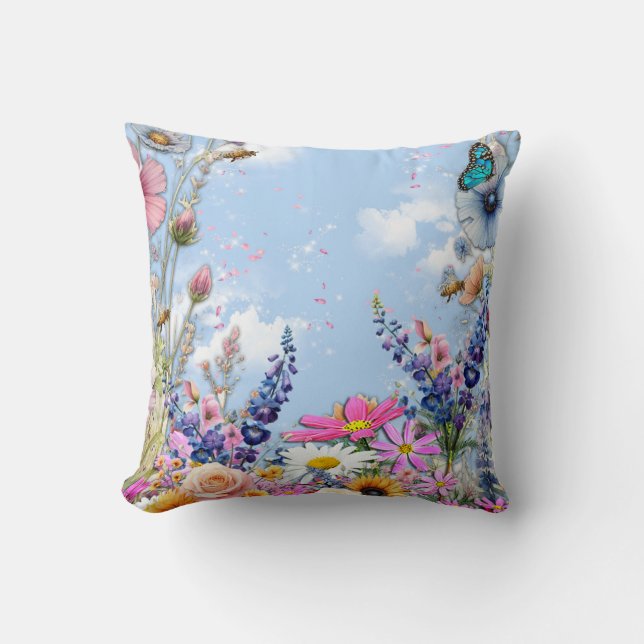 Spring and Summer Blooming Florals Throw Pillow (Front)