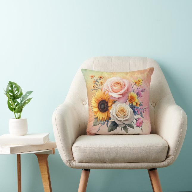 Spring and Summer Blooming Florals Throw Pillow (Chair)