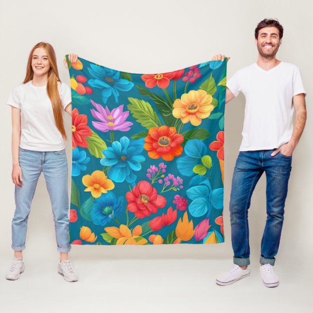 Spring and Summer Colorful Floral Pattern Fleece Blanket (In Situ)