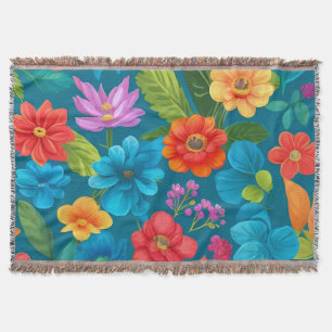 Spring and Summer Colorful Floral Pattern Throw Blanket