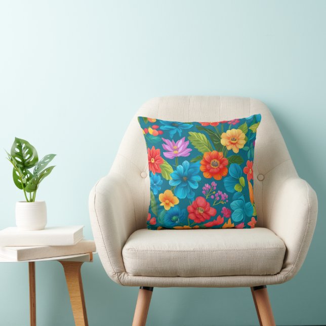 Spring and Summer Colorful Floral Pattern Throw Pillow (Chair)