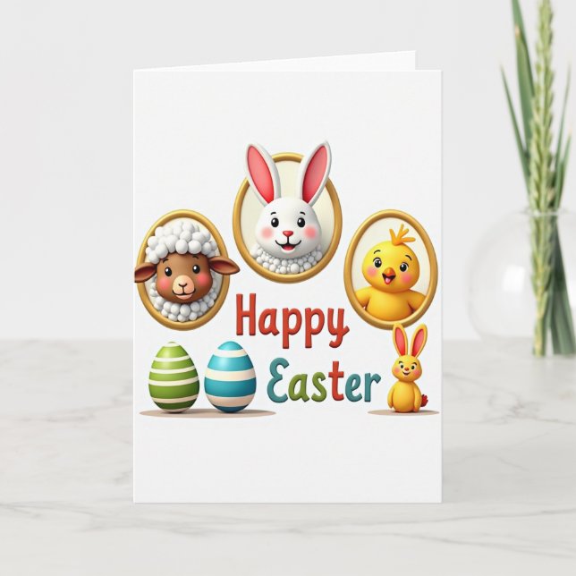 Spring Animal Easter Greeting Card (Front)