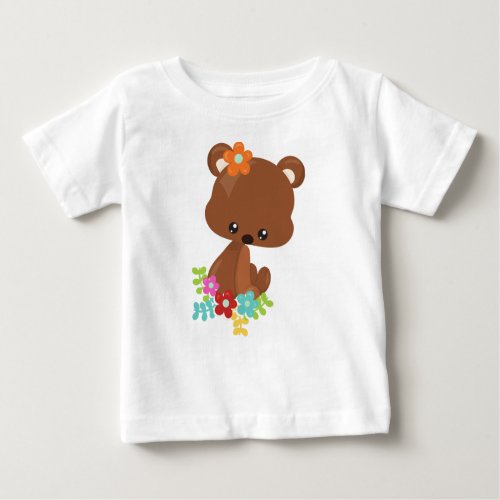 Spring Animals Cute Bear Little Bear Flowers Baby T_Shirt