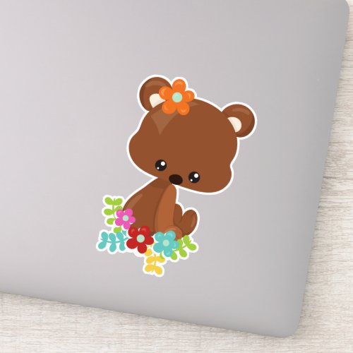 Spring Animals Cute Bear Little Bear Flowers Sticker