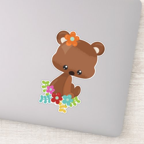 Spring Animals Cute Bear Little Bear Flowers Sticker