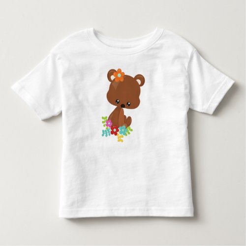 Spring Animals Cute Bear Little Bear Flowers Toddler T_shirt