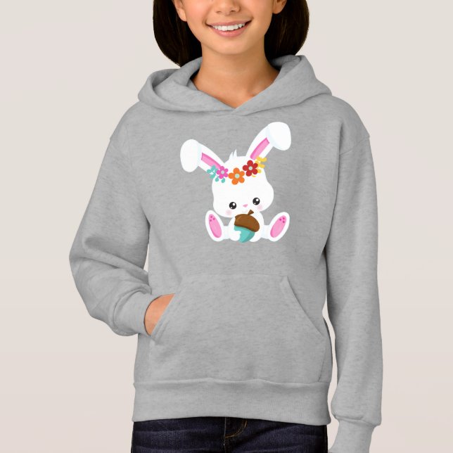 Spring Animals, Cute Bunny, Little Bunny, Flowers Hoodie (Front)