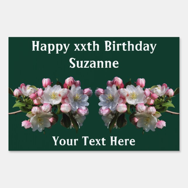 Spring Apple Blossoms Happy Birthday  Sign (Front)