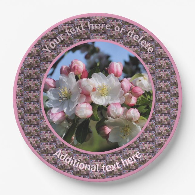 Spring Apple Blossoms Nature Personalized Party  Paper Plates (Front)