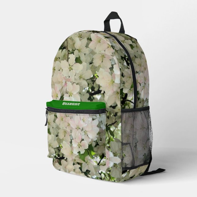 Spring Apple Flower Blossoms Personalized Printed Backpack (Back Corner Right)