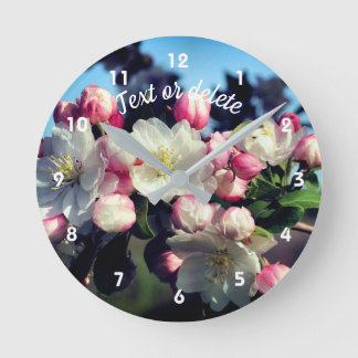 Spring Apple Flower Blossoms Personalized Round Clock