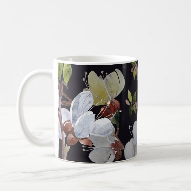 Spring Apricot Branches: Watercolor Seamless. Coffee Mug (Left)