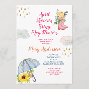 Spring April Showers Bring May Flowers Baby Shower Invitation