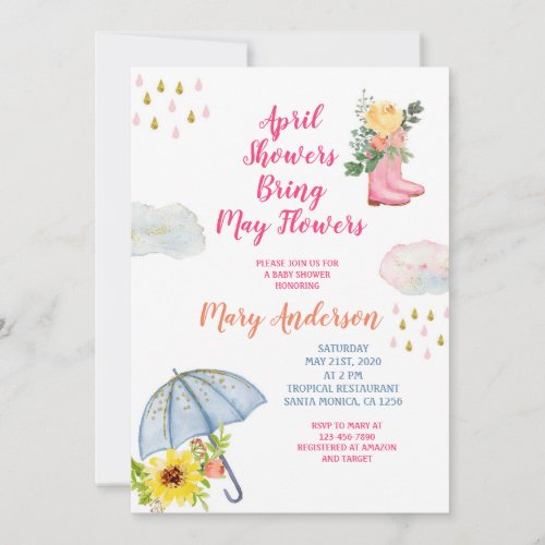 Spring April Showers Bring May Flowers Baby Shower Invitation