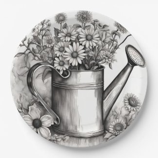 Spring Art, Watering can, Black & white art 