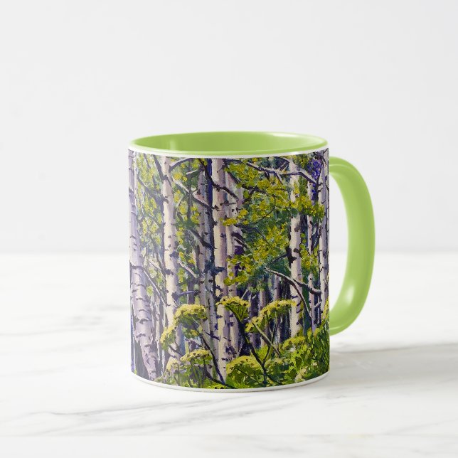 Spring Aspen Tree Woodland Purple Green Coffee Mug (Front Right)