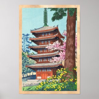 Spring at Kurama Temple Asano Takeji shin hanga Poster