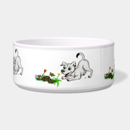 Spring_awake puppy with butterfly bowl
