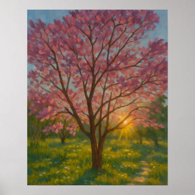Spring Awakening – Blooming Tree Landscape Poster (Front)