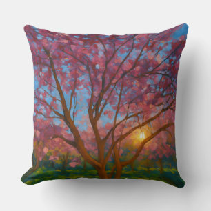 Spring Awakening – Blooming Tree Landscape Throw Pillow