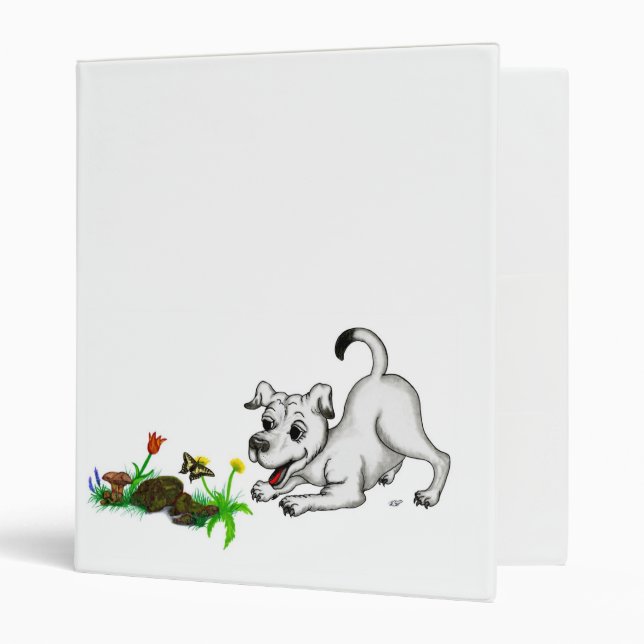 Spring Awakening, Puppy with Flowers and Butterfly 3 Ring Binder (Front/Inside)