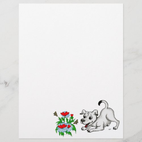 Spring Awakening Puppy with Flowers and Butterfly Letterhead