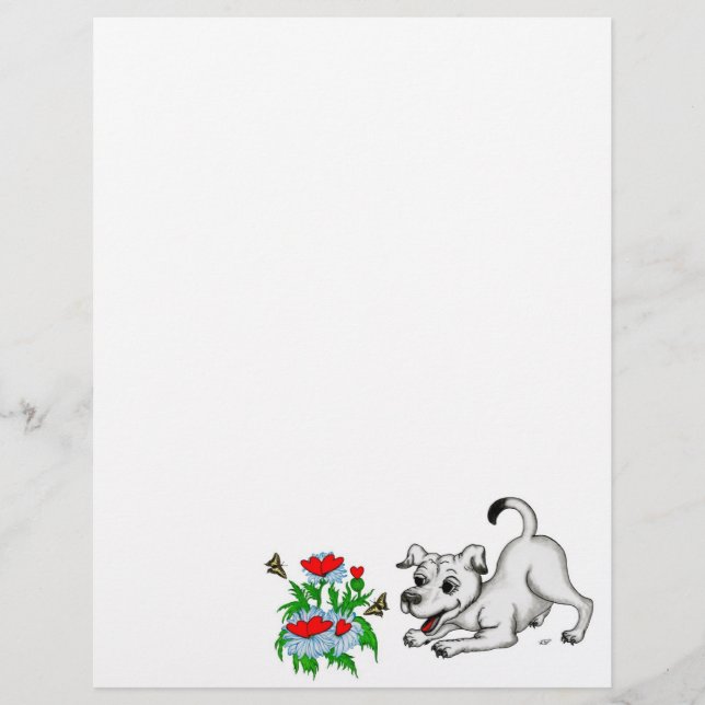 Spring Awakening, Puppy with Flowers and Butterfly Letterhead (Front)