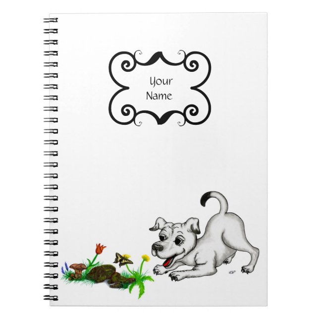 Spring Awakening, Puppy with Flowers and Butterfly Notebook (Front)
