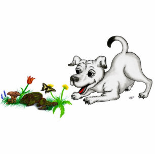 Spring Awakening, Puppy with Flowers and Butterfly Statuette