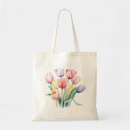 Spring Awakening _ Watercolor Tulips  Tote Bag