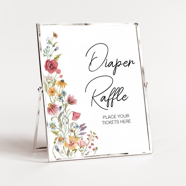 Spring Baby in Bloom Baby Shower Diaper Raffle Poster (Boho Wildflower Baby Shower Diaper Raffle Sign)