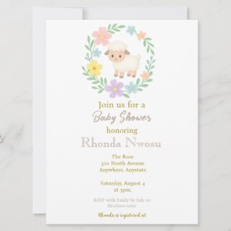Spring Baby Shower Lamb Inside Floral Wreath